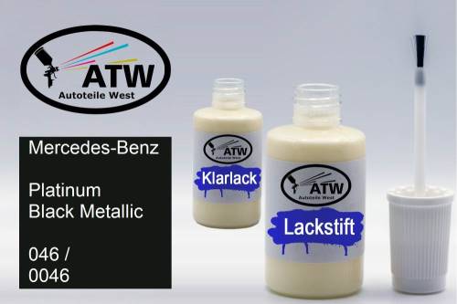 Mercedes-Benz, Platinum Black Metallic, 046 / 0046: 20ml Lackstift + 20ml Klarlack - Set, von ATW Autoteile West.